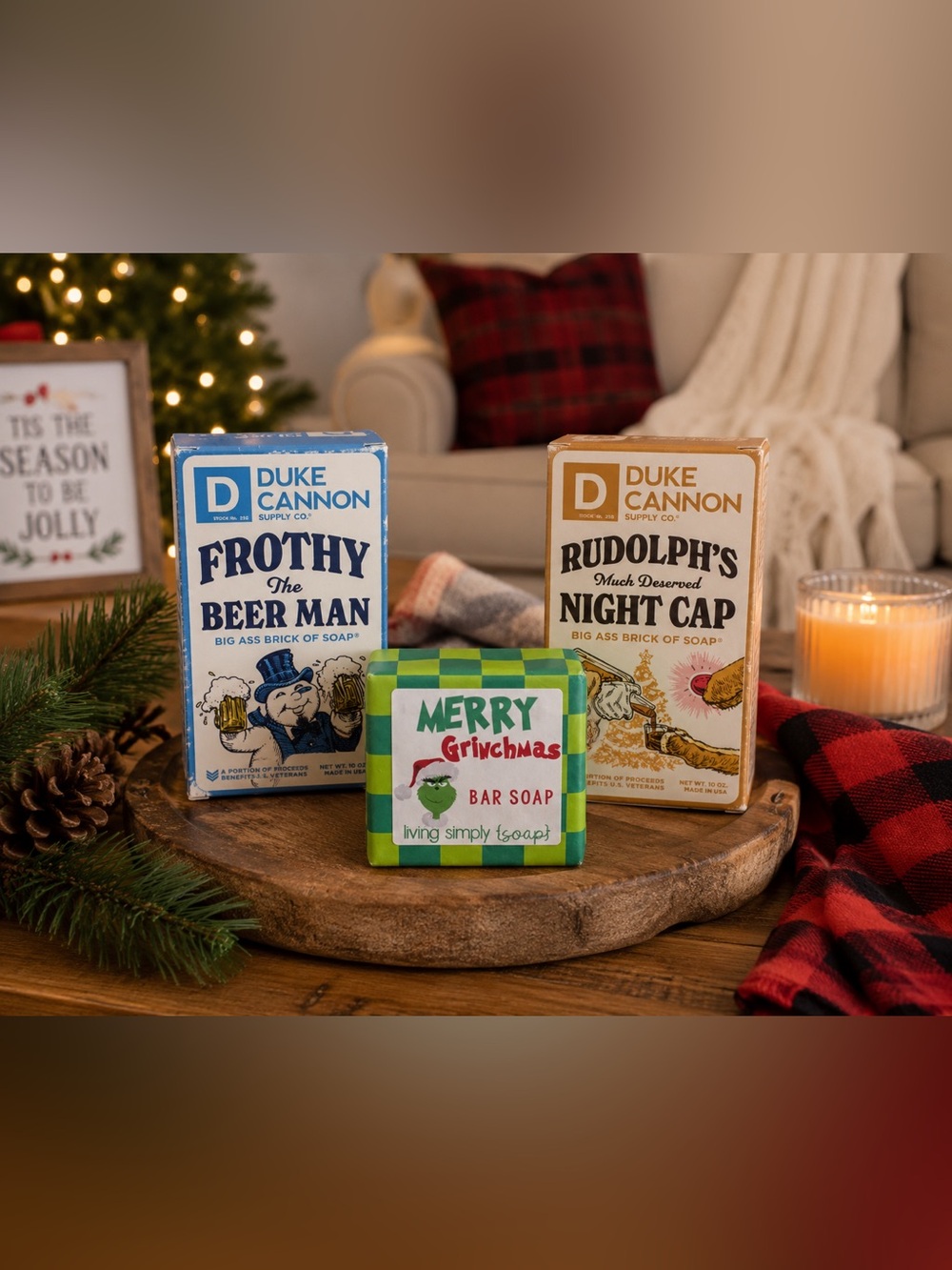 Duke Cannon Holiday Soap Bundle Set of 3 | Christmas Novelty Bar Soaps | Grinch